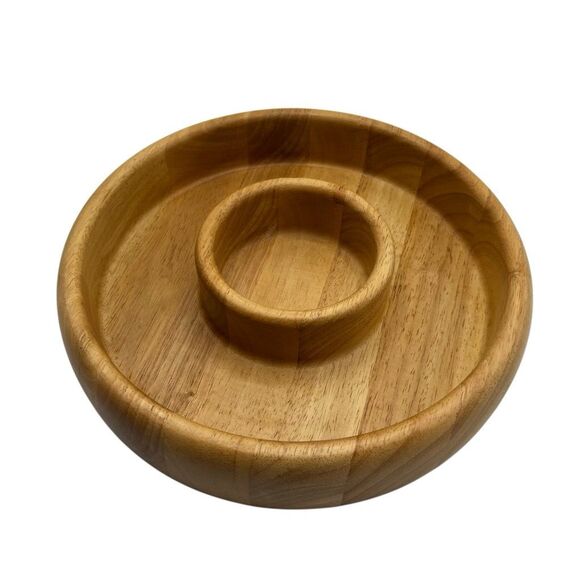 Studio Nova Wooden Chip and Dip Bowl Serving Tray Mid Century Modern Style 12" - Picture 2 of 5